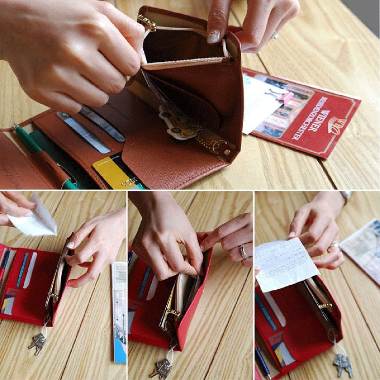 Multi-function PU Leather Three-folding Hand Bag Wallet Passport Bag Phone Bag Certificates Bag with Card Slot & Wallet