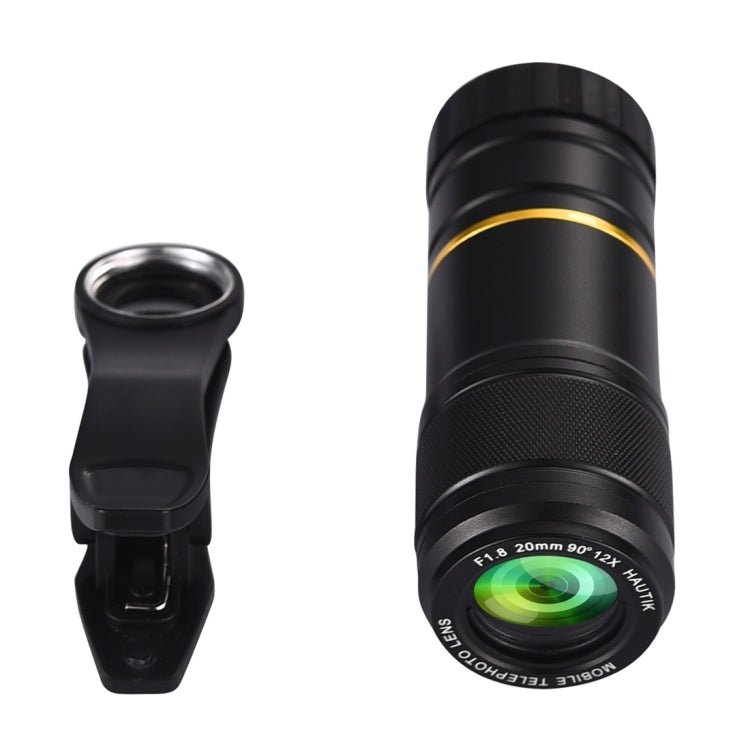 HAUTIK HK-005 Universal 12X 20mm F1.8 Telephoto Lens with Clip, For iPhone, Galaxy, Sony, Lenovo, HTC, Huawei, Google, LG, Xiaomi, other Smartphones and Ultra-thin Digital Camera