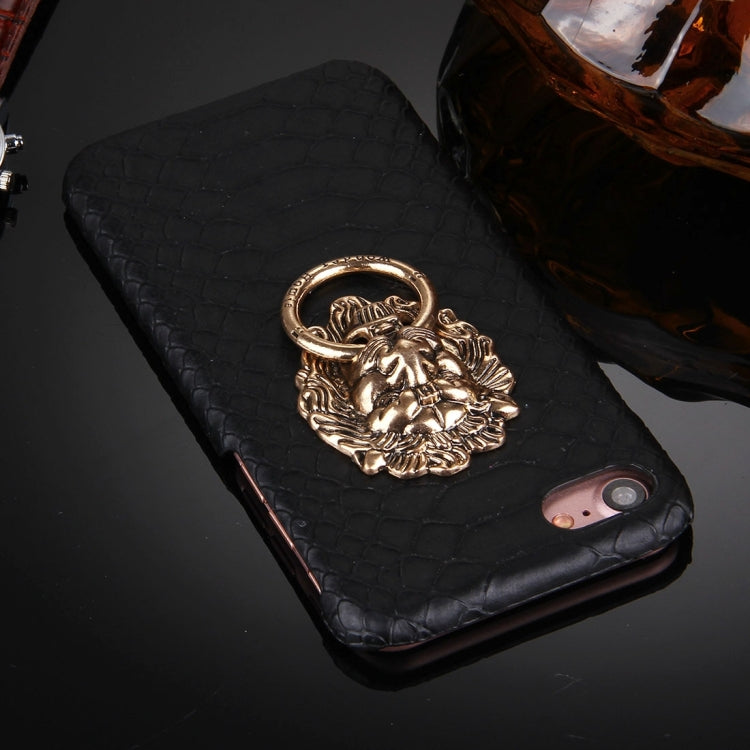 For  iPhone 8 & 7  Snakeskin Texture Paste Skin PC Protective Case with Lion Head Holder