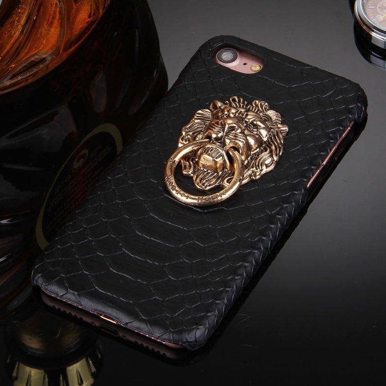 For  iPhone 8 & 7  Snakeskin Texture Paste Skin PC Protective Case with Lion Head Holder