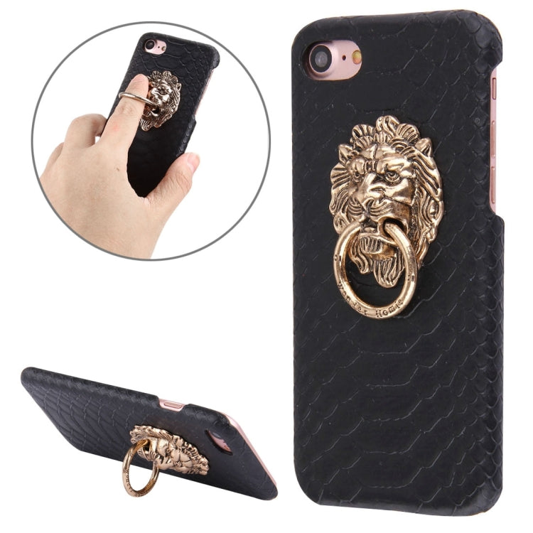 For  iPhone 8 & 7  Snakeskin Texture Paste Skin PC Protective Case with Lion Head Holder