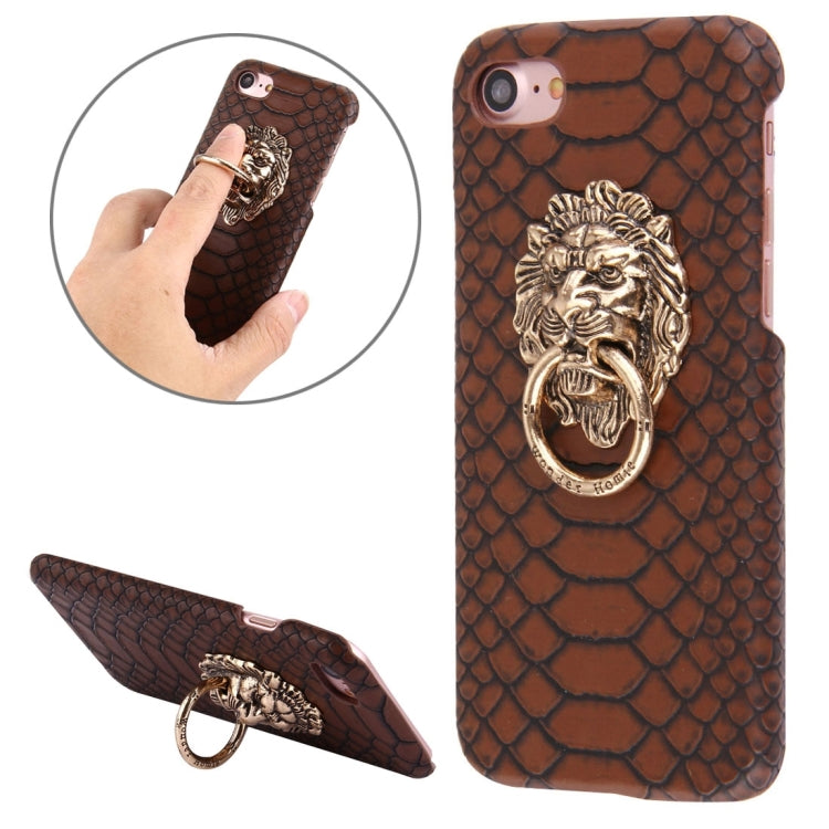 For  iPhone 8 & 7  Snakeskin Texture Paste Skin PC Protective Case with Lion Head Holder