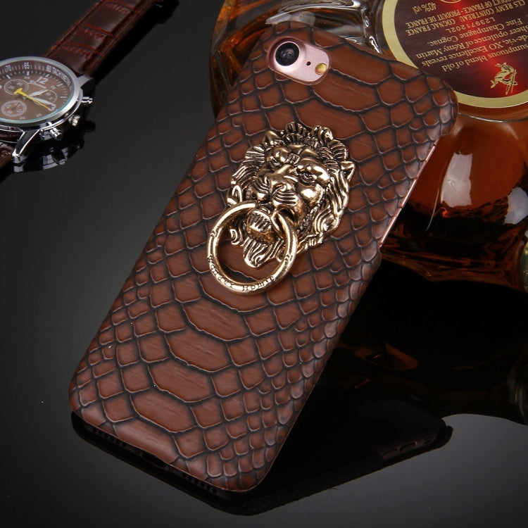 For  iPhone 8 & 7  Snakeskin Texture Paste Skin PC Protective Case with Lion Head Holder