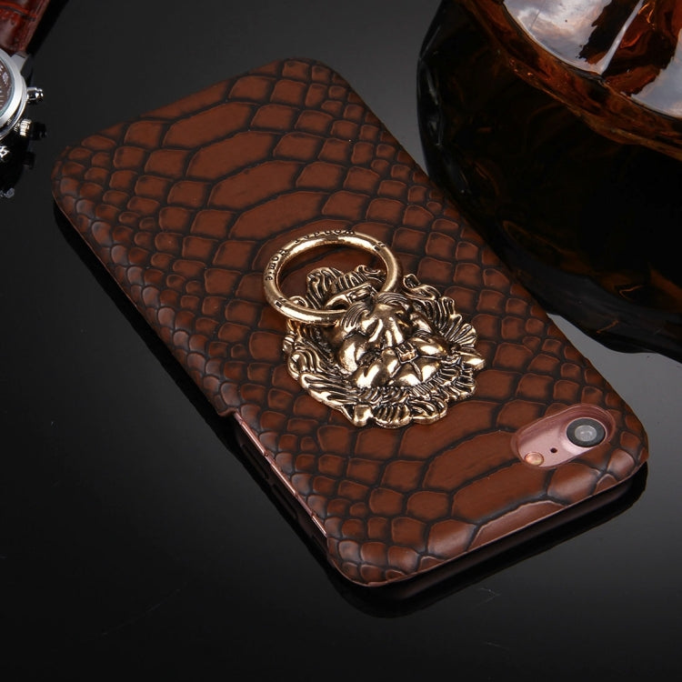 For  iPhone 8 & 7  Snakeskin Texture Paste Skin PC Protective Case with Lion Head Holder