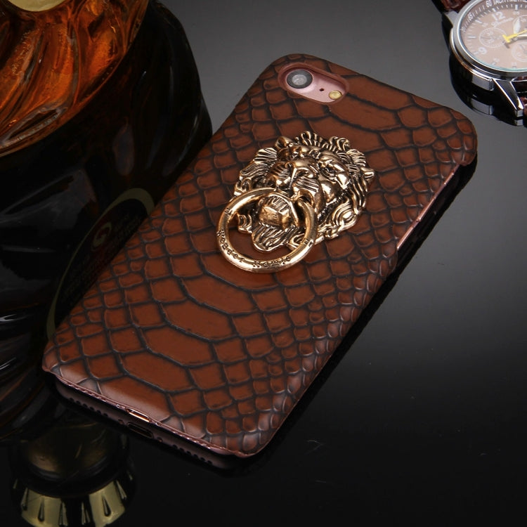 For  iPhone 8 & 7  Snakeskin Texture Paste Skin PC Protective Case with Lion Head Holder