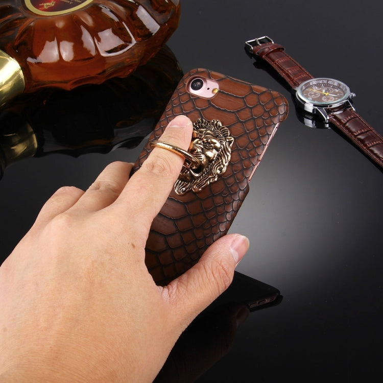 For  iPhone 8 & 7  Snakeskin Texture Paste Skin PC Protective Case with Lion Head Holder