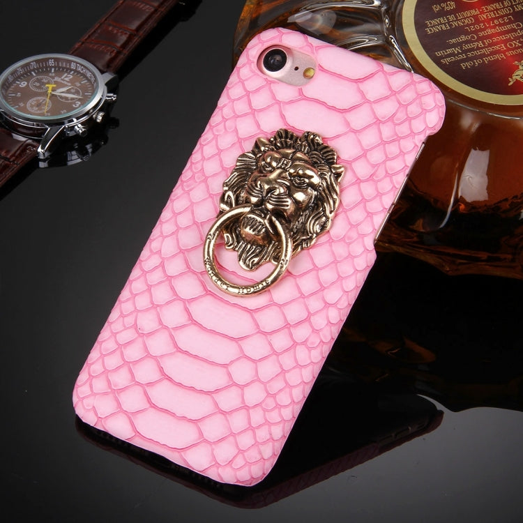 For  iPhone 8 & 7  Snakeskin Texture Paste Skin PC Protective Case with Lion Head Holder