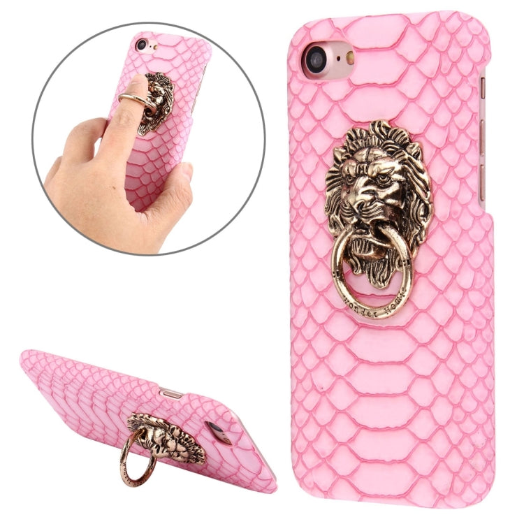 For  iPhone 8 & 7  Snakeskin Texture Paste Skin PC Protective Case with Lion Head Holder