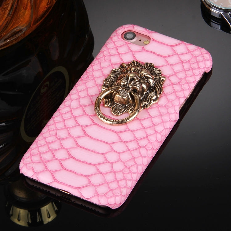 For  iPhone 8 & 7  Snakeskin Texture Paste Skin PC Protective Case with Lion Head Holder