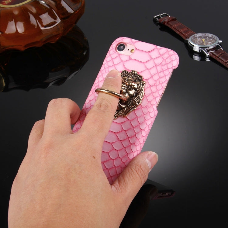 For  iPhone 8 & 7  Snakeskin Texture Paste Skin PC Protective Case with Lion Head Holder