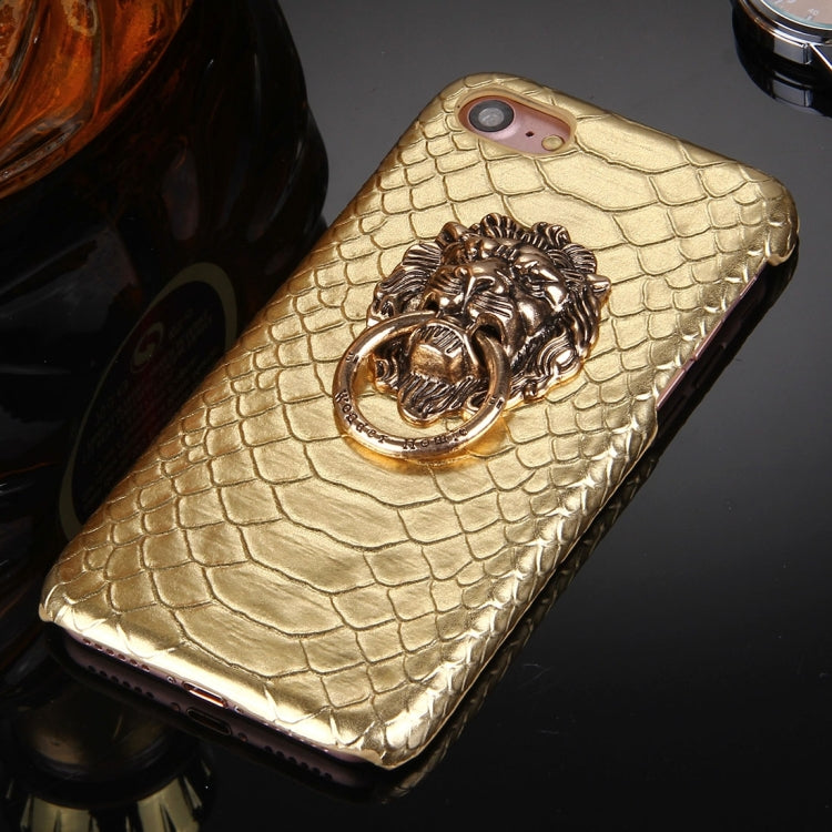 For  iPhone 8 & 7  Snakeskin Texture Paste Skin PC Protective Case with Lion Head Holder