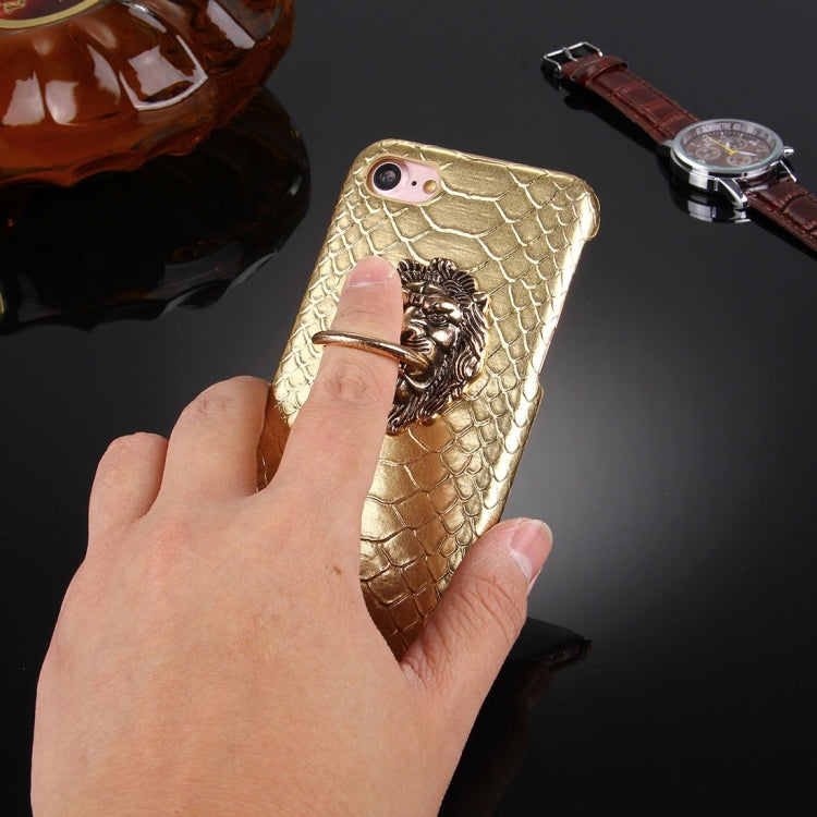 For  iPhone 8 & 7  Snakeskin Texture Paste Skin PC Protective Case with Lion Head Holder