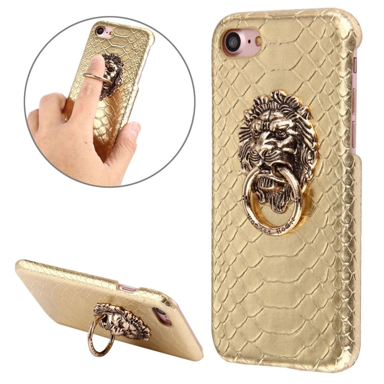 For  iPhone 8 & 7  Snakeskin Texture Paste Skin PC Protective Case with Lion Head Holder
