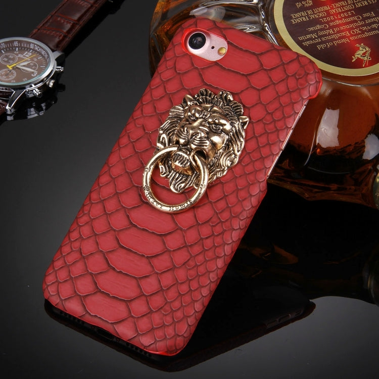 For  iPhone 8 & 7  Snakeskin Texture Paste Skin PC Protective Case with Lion Head Holder