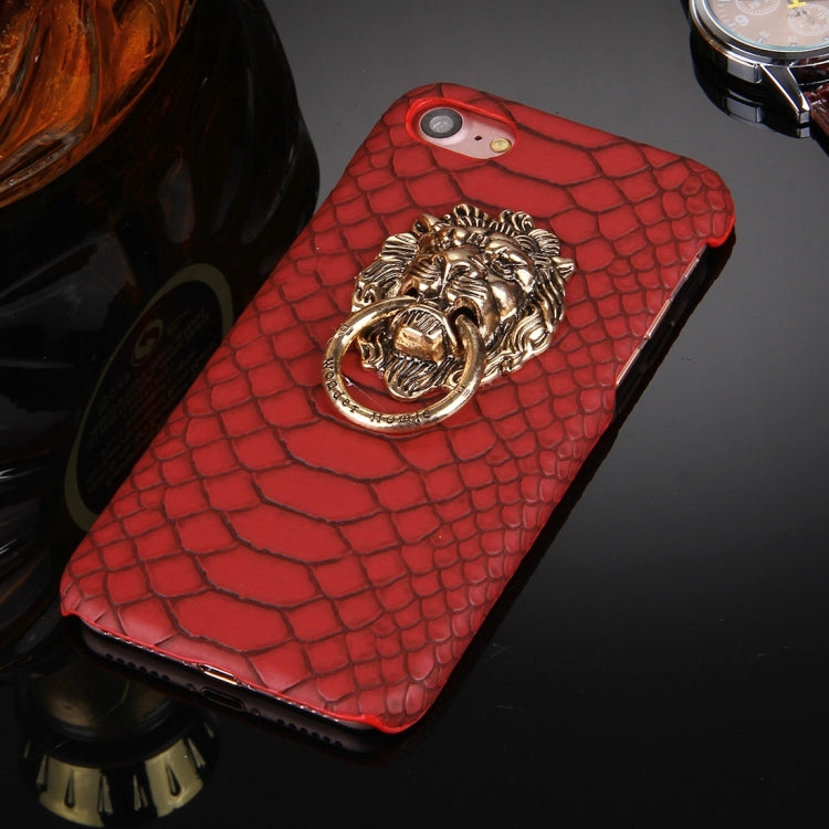 For  iPhone 8 & 7  Snakeskin Texture Paste Skin PC Protective Case with Lion Head Holder