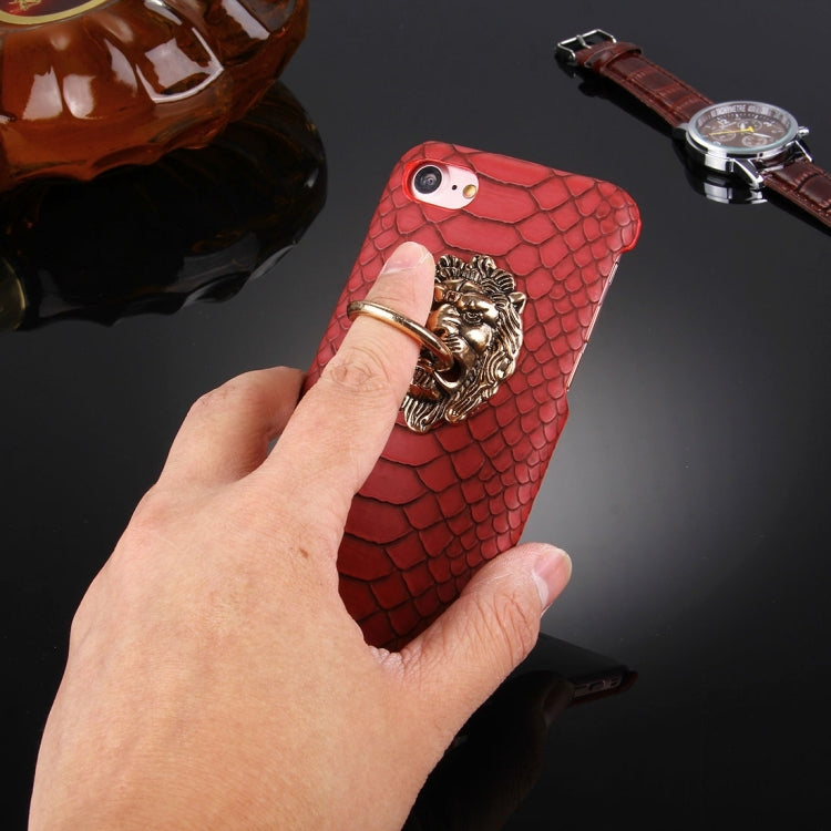 For  iPhone 8 & 7  Snakeskin Texture Paste Skin PC Protective Case with Lion Head Holder