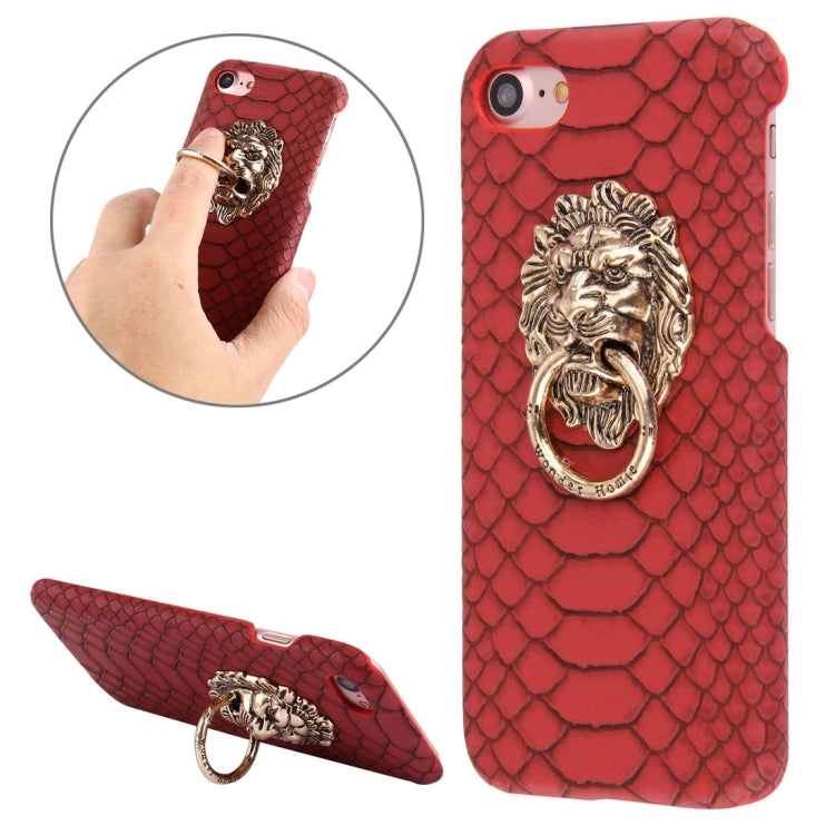 For  iPhone 8 & 7  Snakeskin Texture Paste Skin PC Protective Case with Lion Head Holder