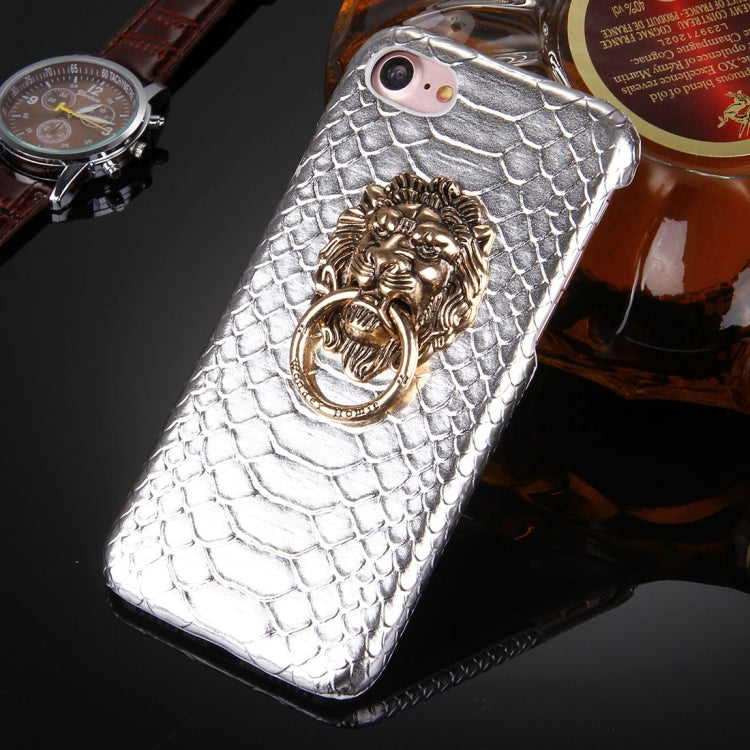 For  iPhone 8 & 7  Snakeskin Texture Paste Skin PC Protective Case with Lion Head Holder