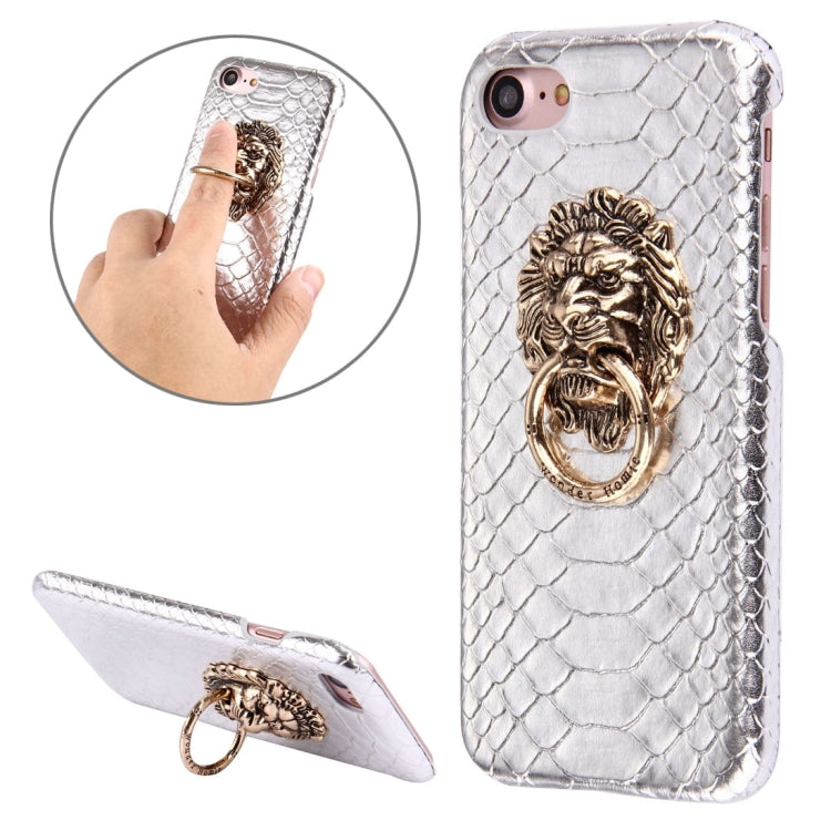 For  iPhone 8 & 7  Snakeskin Texture Paste Skin PC Protective Case with Lion Head Holder