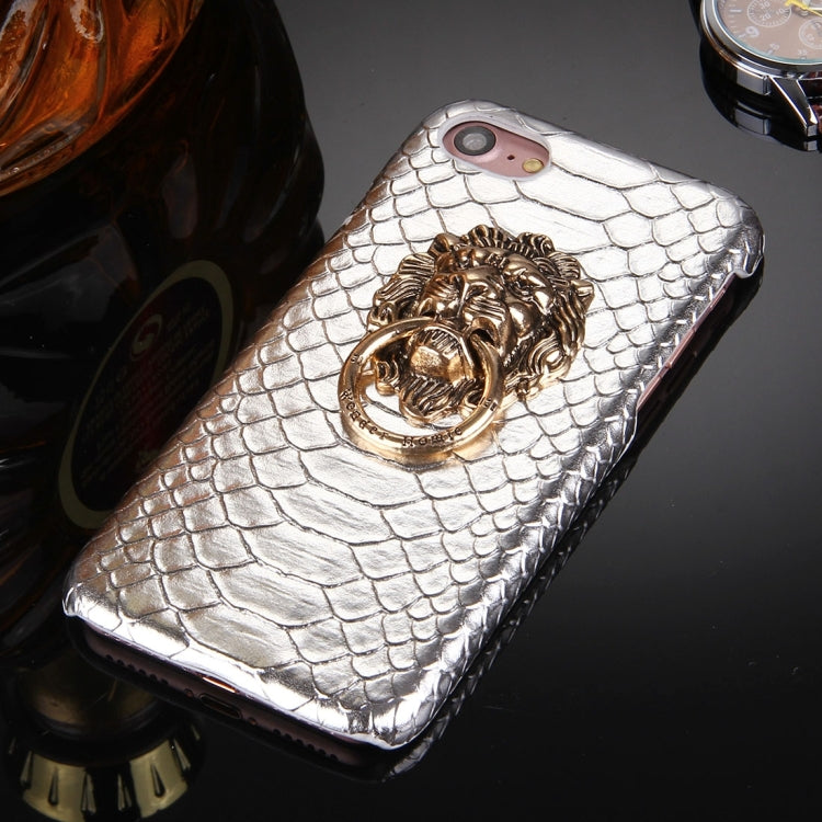 For  iPhone 8 & 7  Snakeskin Texture Paste Skin PC Protective Case with Lion Head Holder