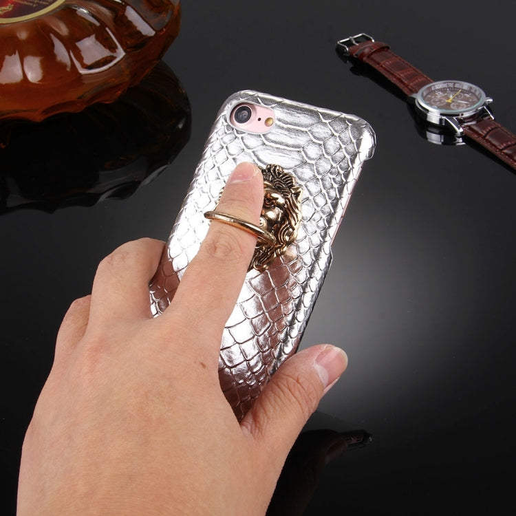 For  iPhone 8 & 7  Snakeskin Texture Paste Skin PC Protective Case with Lion Head Holder