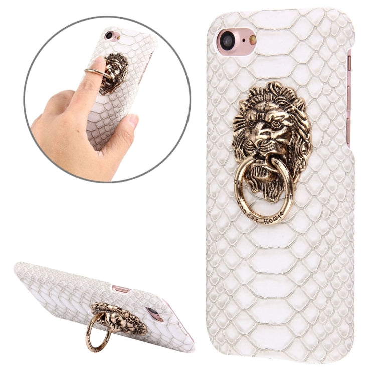 For  iPhone 8 & 7  Snakeskin Texture Paste Skin PC Protective Case with Lion Head Holder