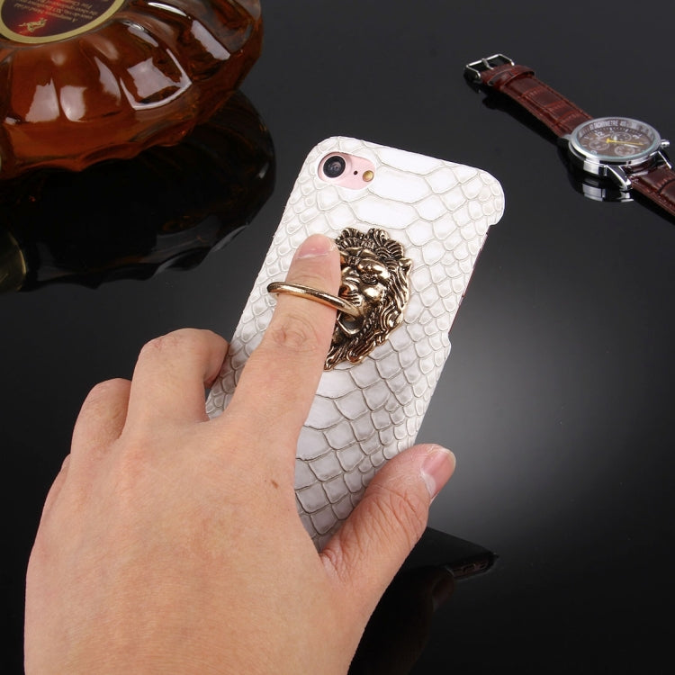 For  iPhone 8 & 7  Snakeskin Texture Paste Skin PC Protective Case with Lion Head Holder