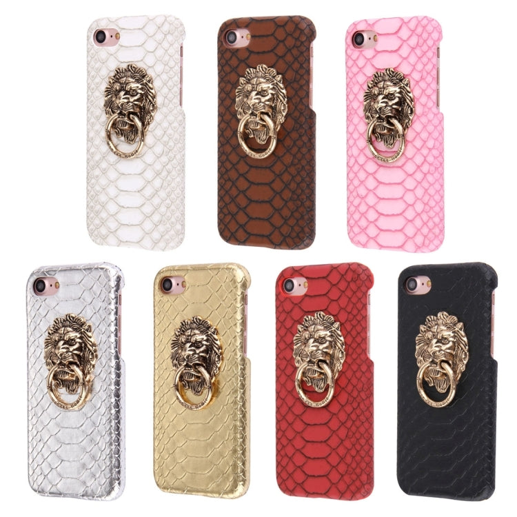 For  iPhone 8 & 7  Snakeskin Texture Paste Skin PC Protective Case with Lion Head Holder