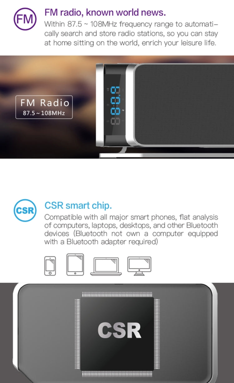 UT-11 Hifly Bluetooth 4.0 Handsfree Receive Call Music Speaker with Wireless Charging, NFC, Time & Alarm Clock, TF Card, Touch Buttons, FM Function