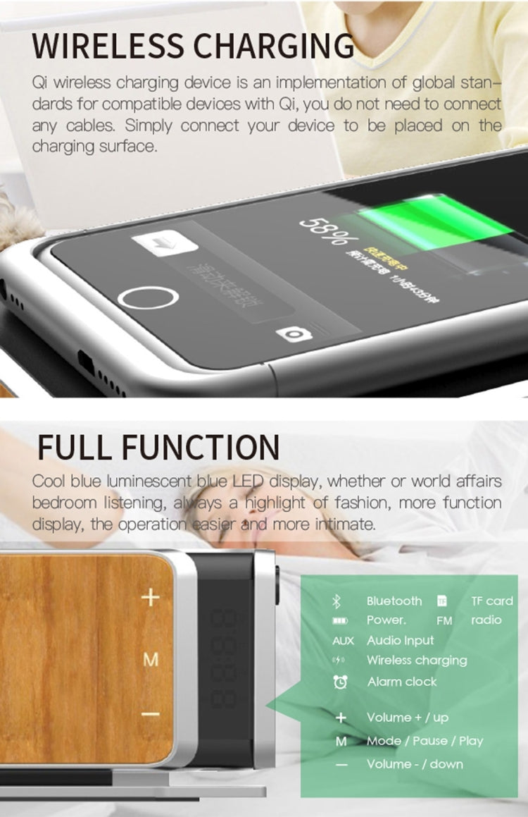 UT-11 Hifly Bluetooth 4.0 Handsfree Receive Call Music Speaker with Wireless Charging, NFC, Time & Alarm Clock, TF Card, Touch Buttons, FM Function
