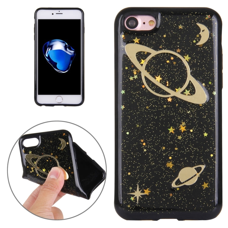 For  iPhone 8 & 7  Glitter Powder Space Pattern TPU Soft Protective Back Cover Case(Black)
