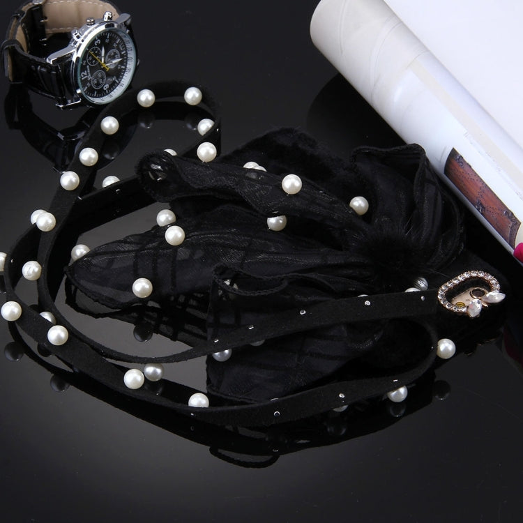 For  iPhone 8 & 7  3D Bowknot Plush Diamond Encrusted Protective Back Cover Case with Pearl Sling(Black)