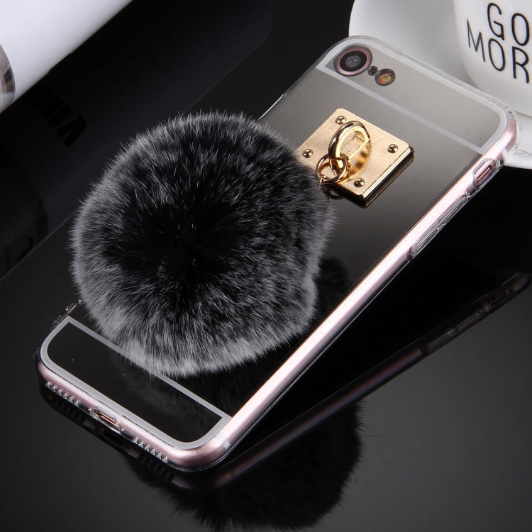 For  iPhone 8 & 7  Electroplating Mirror TPU Protective Cover Case with Furry Ball Chain Pendant
