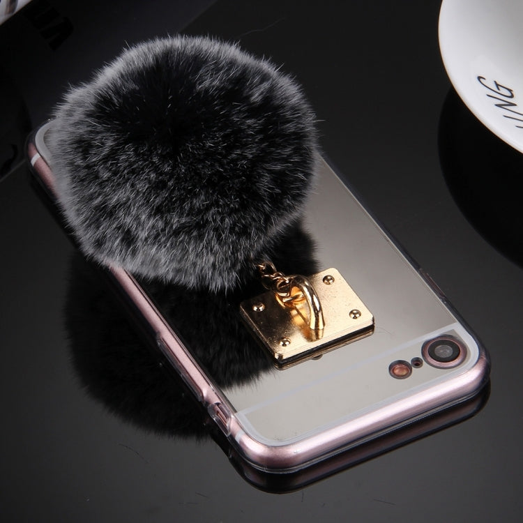 For  iPhone 8 & 7  Electroplating Mirror TPU Protective Cover Case with Furry Ball Chain Pendant