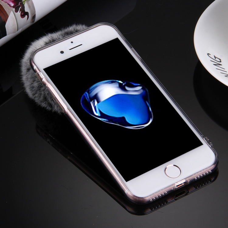 For  iPhone 8 & 7  Electroplating Mirror TPU Protective Cover Case with Furry Ball Chain Pendant