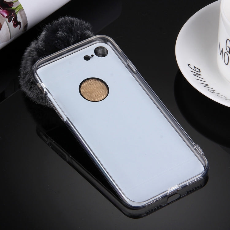 For  iPhone 8 & 7  Electroplating Mirror TPU Protective Cover Case with Furry Ball Chain Pendant