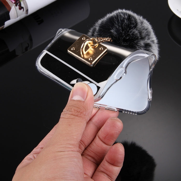 For  iPhone 8 & 7  Electroplating Mirror TPU Protective Cover Case with Furry Ball Chain Pendant
