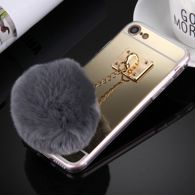 For  iPhone 8 & 7  Electroplating Mirror TPU Protective Cover Case with Furry Ball Chain Pendant