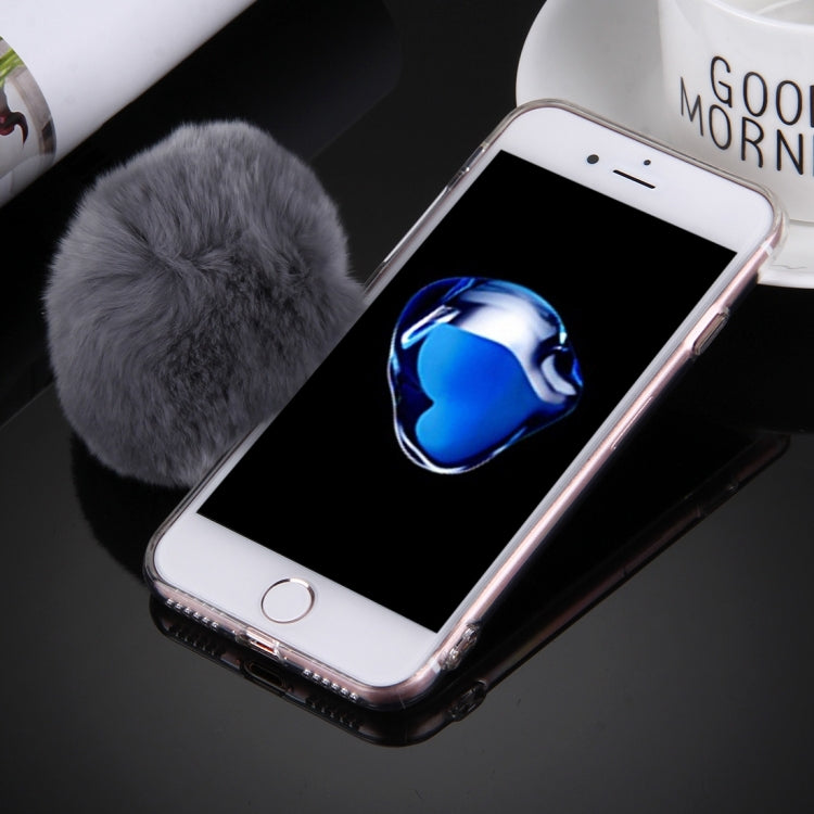 For  iPhone 8 & 7  Electroplating Mirror TPU Protective Cover Case with Furry Ball Chain Pendant