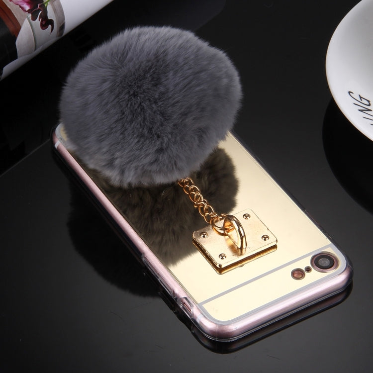 For  iPhone 8 & 7  Electroplating Mirror TPU Protective Cover Case with Furry Ball Chain Pendant