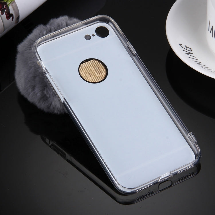 For  iPhone 8 & 7  Electroplating Mirror TPU Protective Cover Case with Furry Ball Chain Pendant