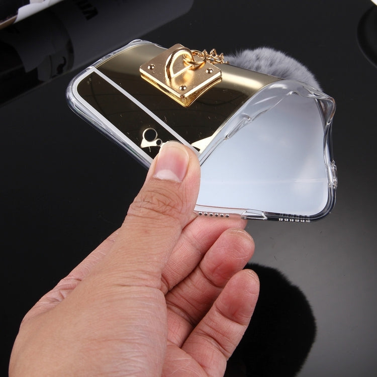 For  iPhone 8 & 7  Electroplating Mirror TPU Protective Cover Case with Furry Ball Chain Pendant