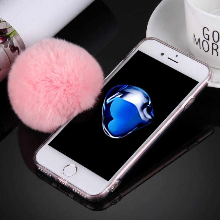 For  iPhone 8 & 7  Electroplating Mirror TPU Protective Cover Case with Furry Ball Chain Pendant