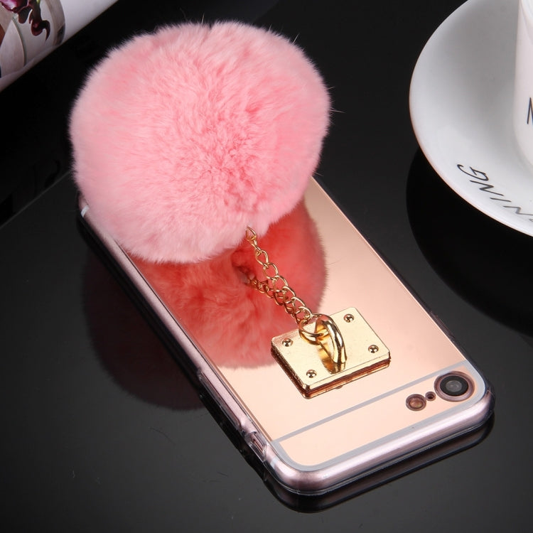 For  iPhone 8 & 7  Electroplating Mirror TPU Protective Cover Case with Furry Ball Chain Pendant