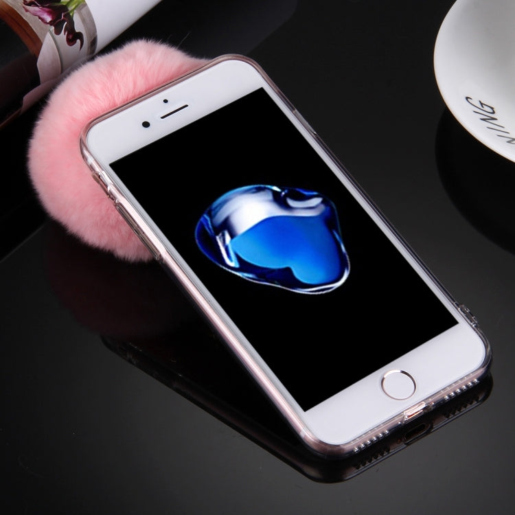 For  iPhone 8 & 7  Electroplating Mirror TPU Protective Cover Case with Furry Ball Chain Pendant