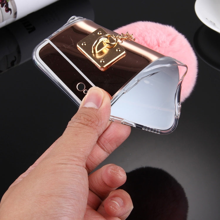 For  iPhone 8 & 7  Electroplating Mirror TPU Protective Cover Case with Furry Ball Chain Pendant