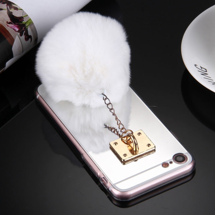 For  iPhone 8 & 7  Electroplating Mirror TPU Protective Cover Case with Furry Ball Chain Pendant