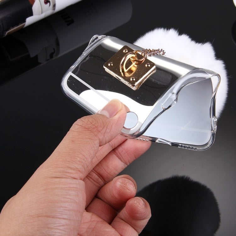For  iPhone 8 & 7  Electroplating Mirror TPU Protective Cover Case with Furry Ball Chain Pendant