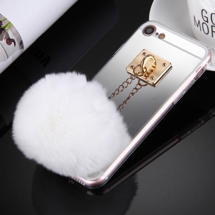 For  iPhone 8 & 7  Electroplating Mirror TPU Protective Cover Case with Furry Ball Chain Pendant