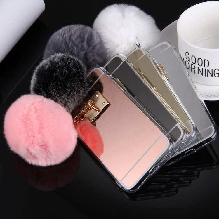 For  iPhone 8 & 7  Electroplating Mirror TPU Protective Cover Case with Furry Ball Chain Pendant